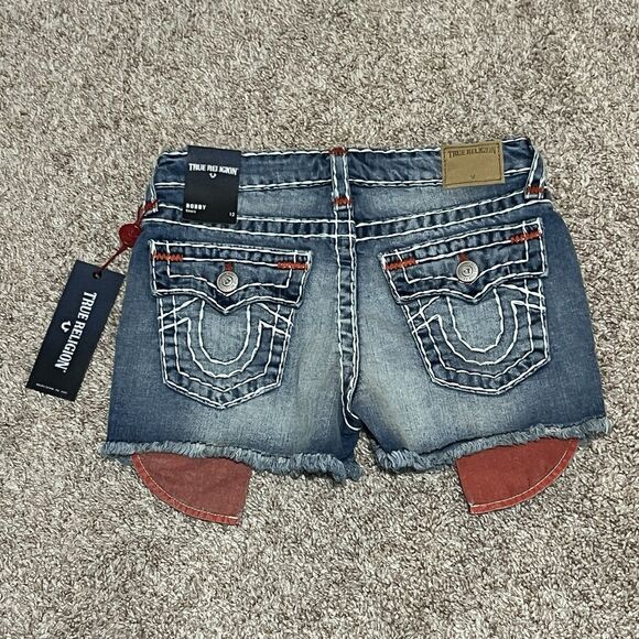 True Religion Bobby Super T Denim Shorts Cut Off Raw Hem Women’s Size 12 - NWT - Picture 8 of 12
